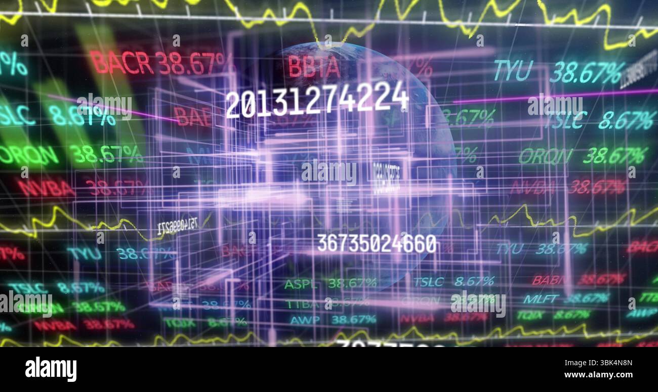 Pulsing purple 3D grid tunnel streaming inside virtual data interface ...