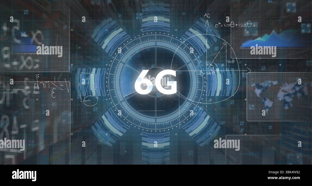Animating 6G in digital environment showing HUD rings, radial bars ...