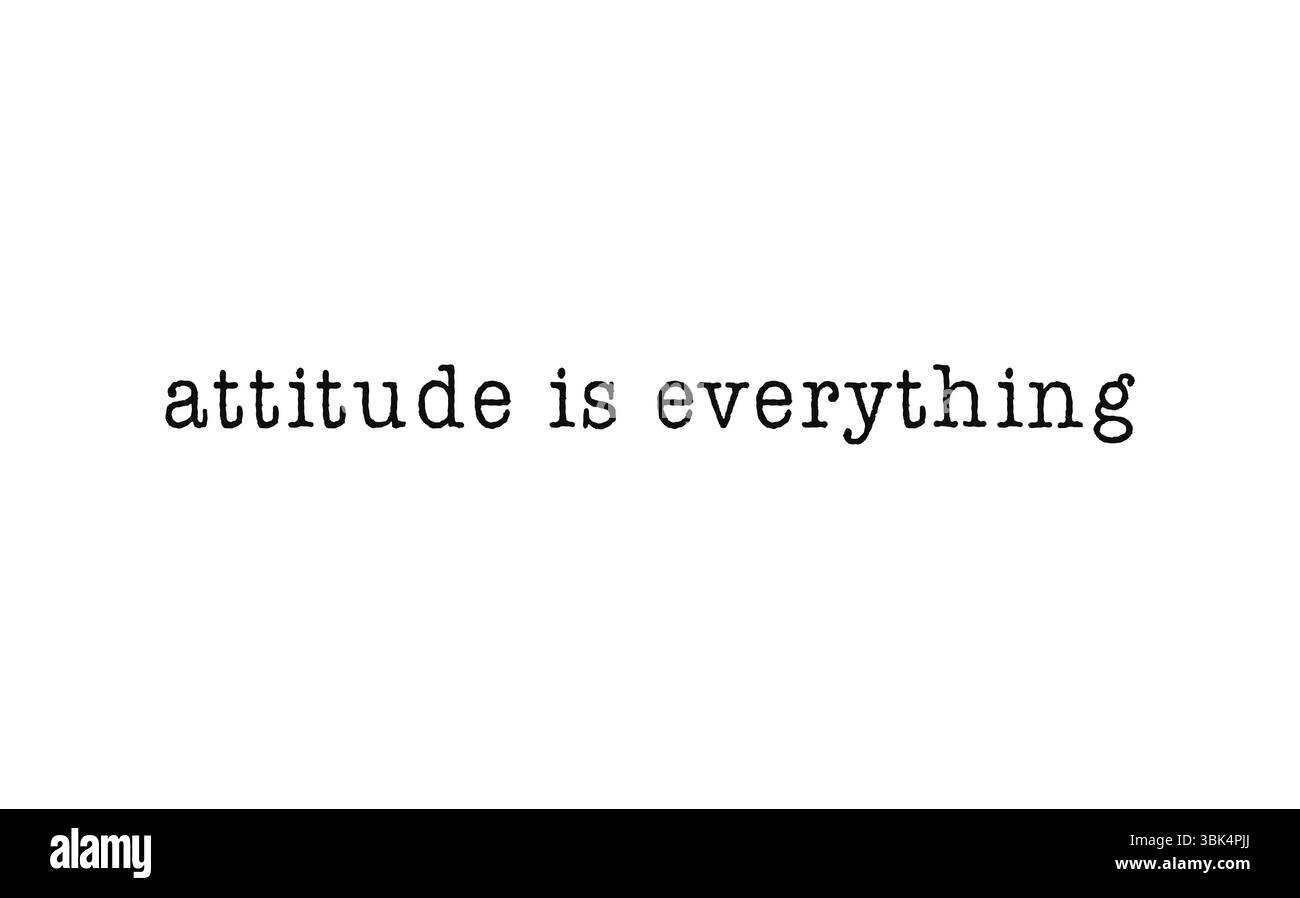Flat design is showing black typewriter text attitude is everything on white background, copy space Stock Photo