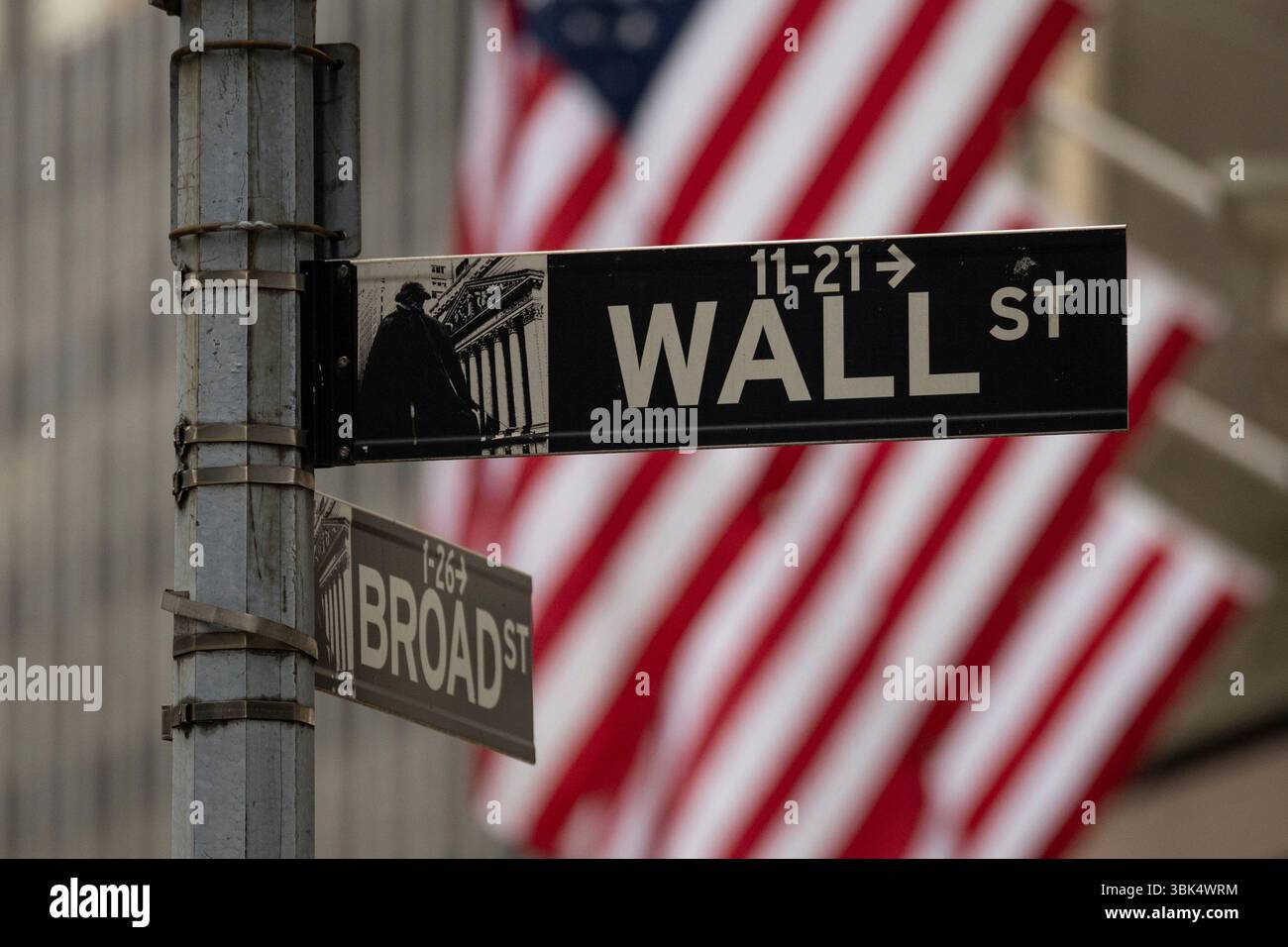 A Wall Street sign hangs near to the New York Stock Exchange, Wednesday ...