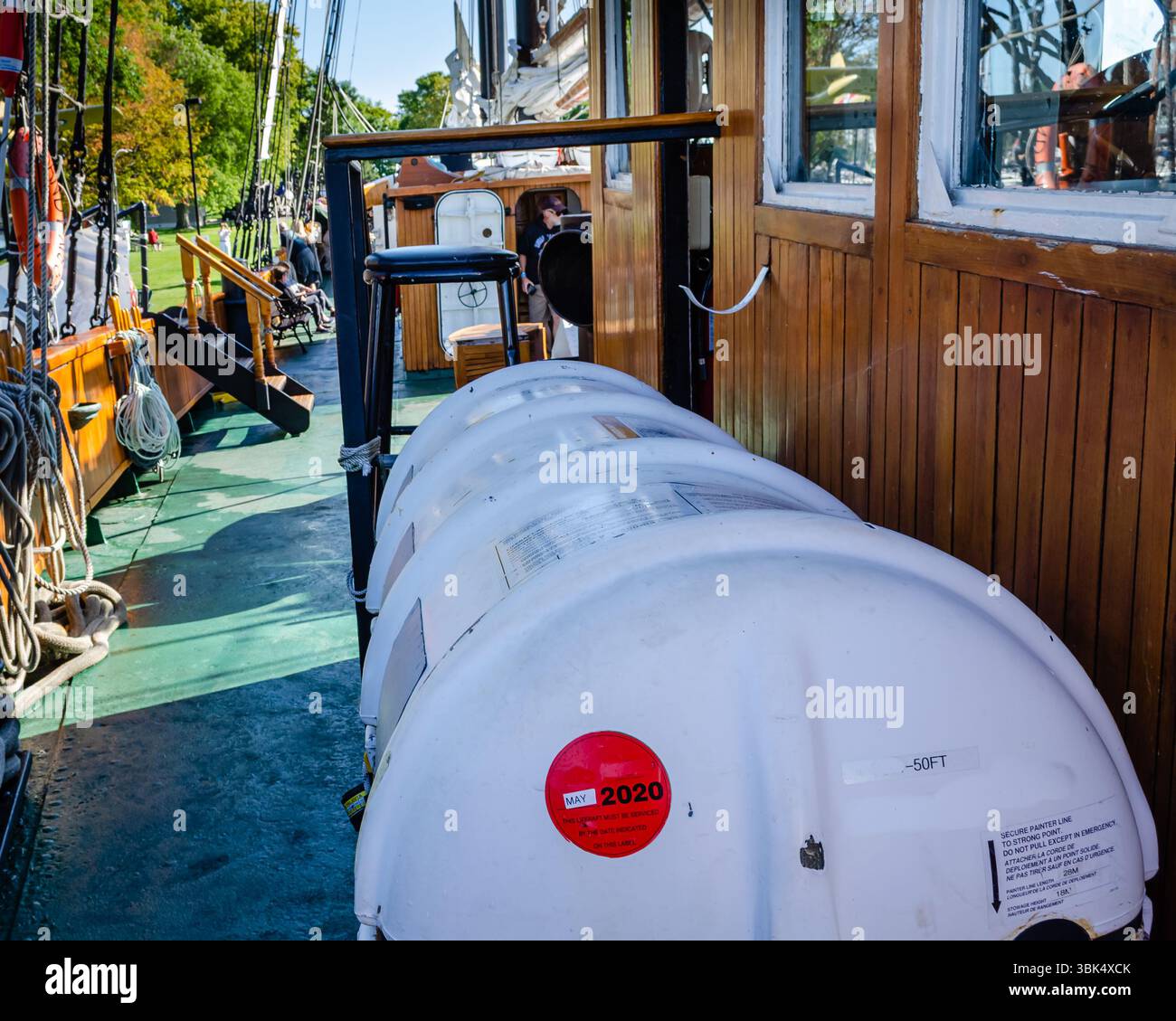 Life Raft Cargo Ship Close-up of a tall ship's life raft container next to the ship's ...