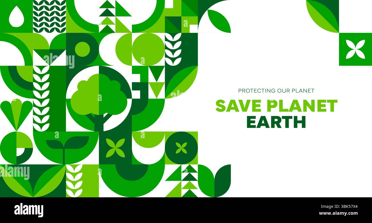 Save Earth environment ecology poster with green geometric pattern ...