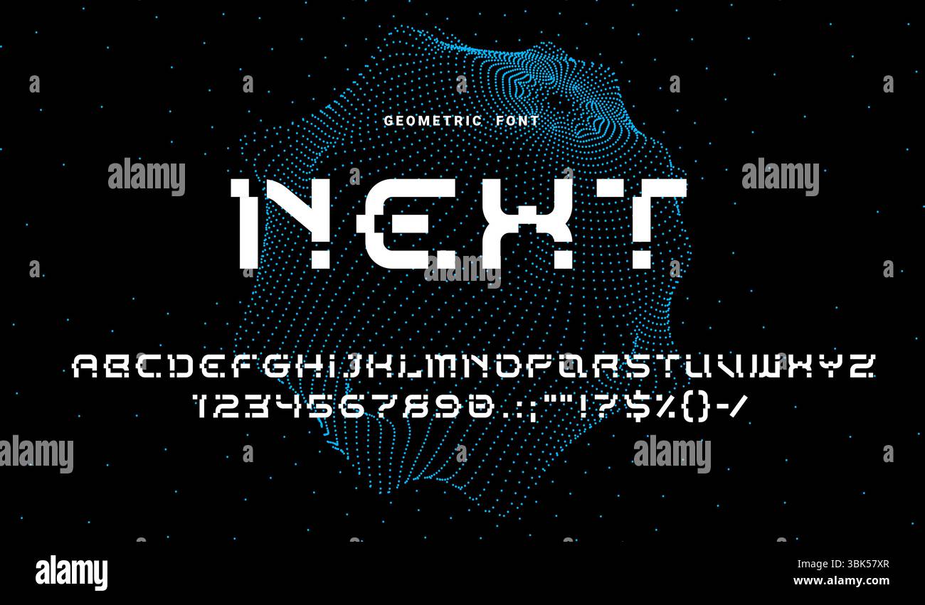 Tech Alphabet Numbers Modern geometric font, abstract tech type, futuristic typeface. Techno ...