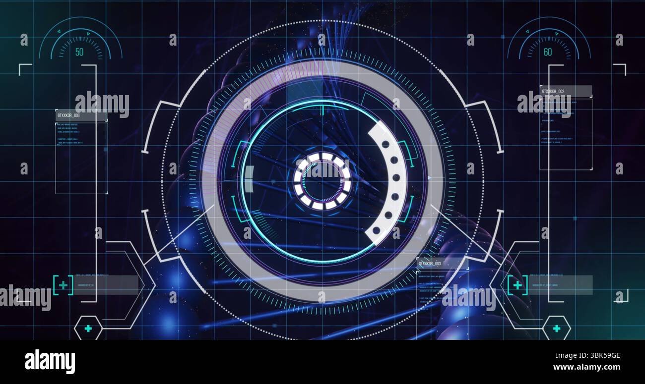 Displaying circular HUD on display featuring rings, arcs, grid and ...