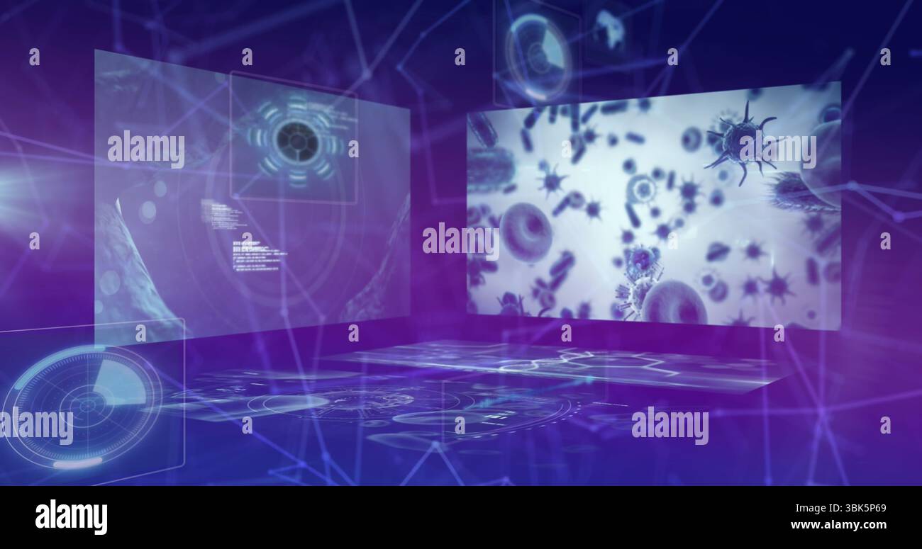 Floating holographic data panels showing hi-res stock photography and ...