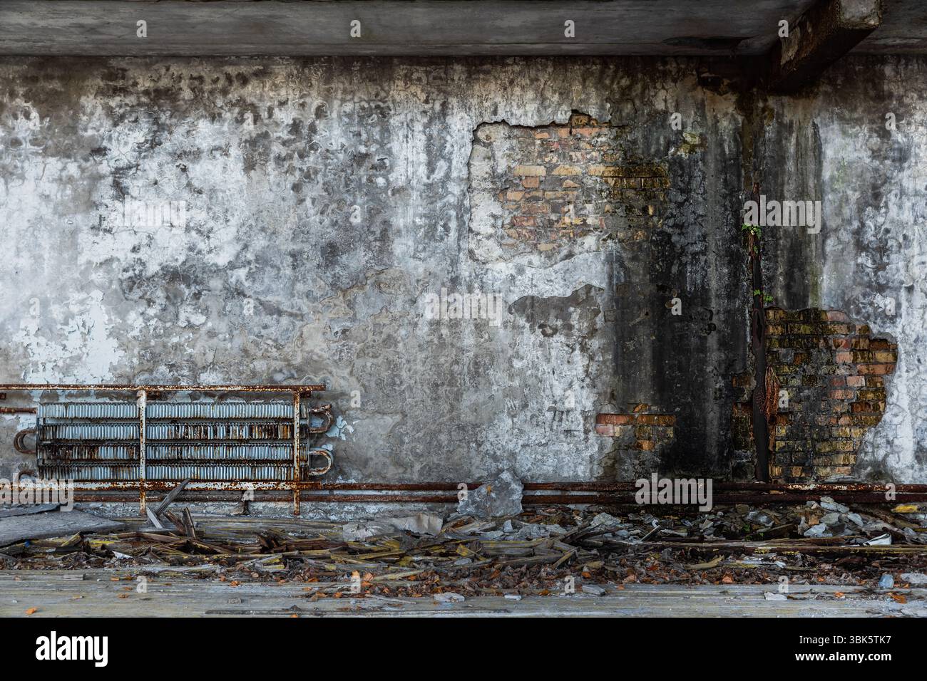 Abandoned damaged building wall closeup photo Stock Photo