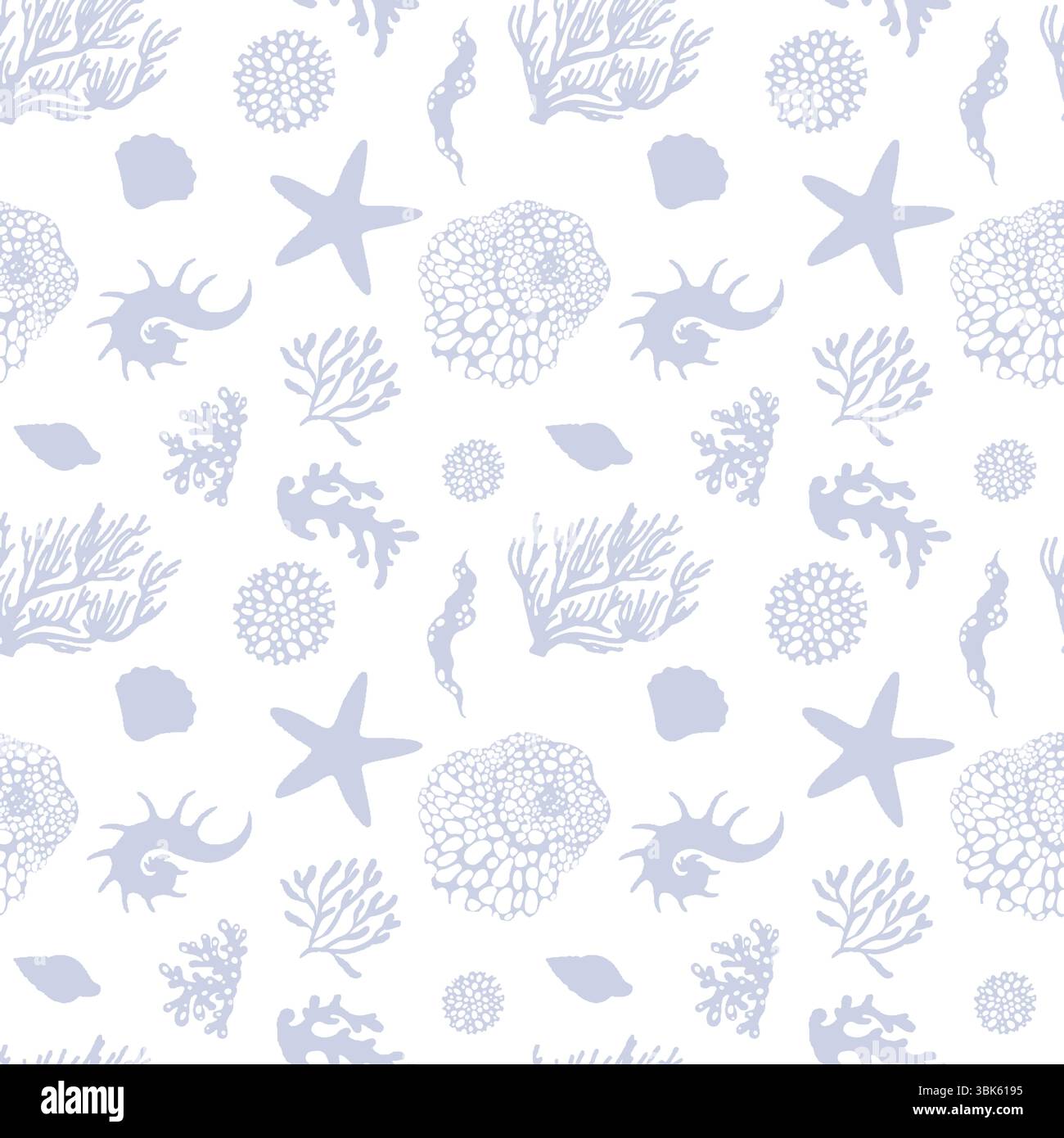 Seamless Pattern of Shells and Corals on White Background Stock Vector