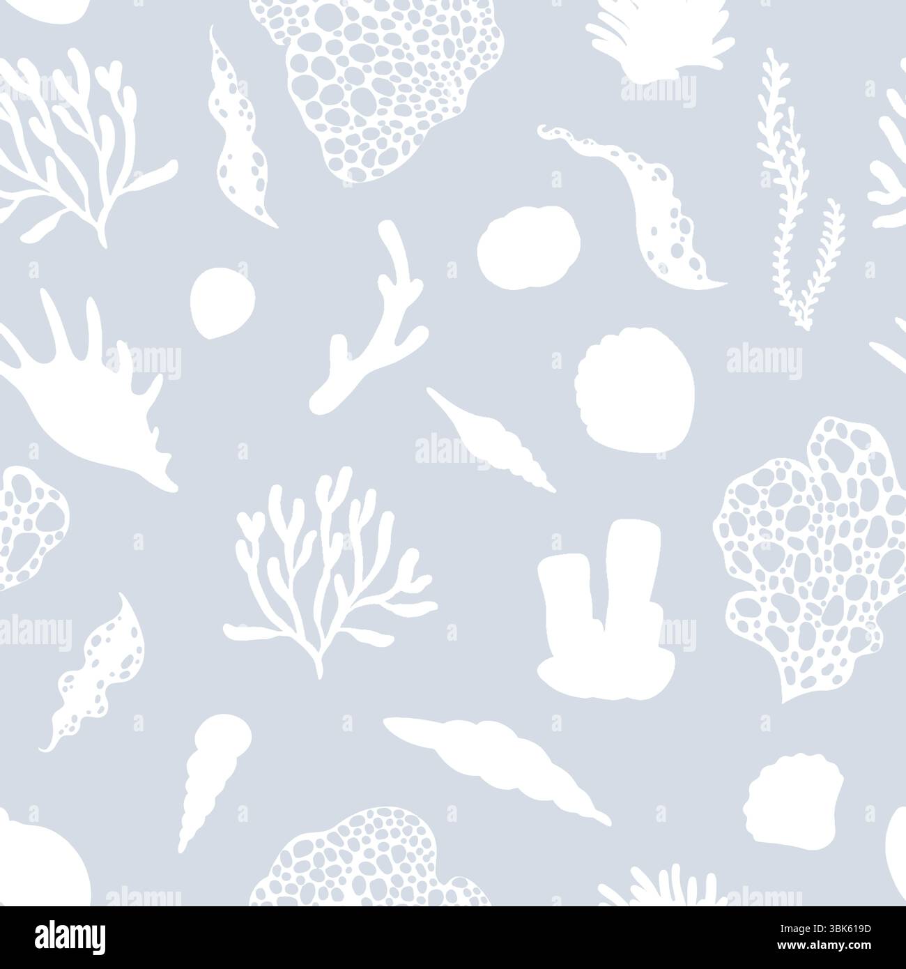 Seamless Shell and Coral Pattern on Blue Background Stock Vector
