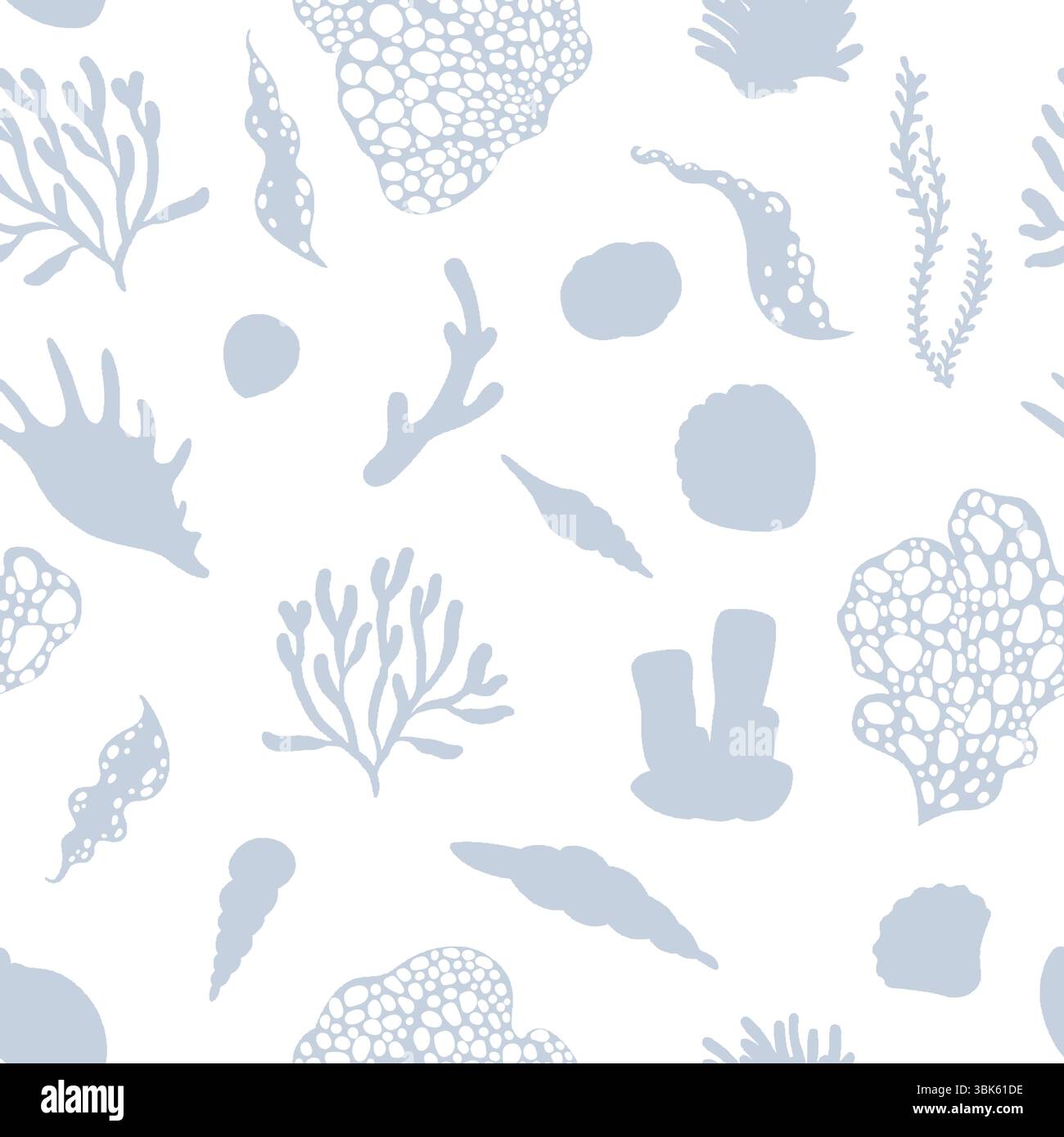 Seamless Pattern of Shells and Corals on White Background Stock Vector