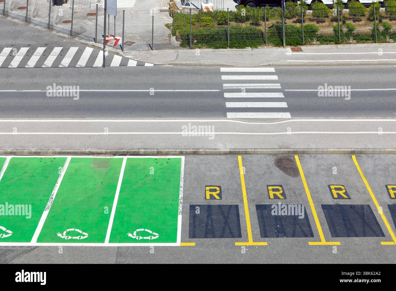 Electric car parking lot near road closeup photo Stock Photo