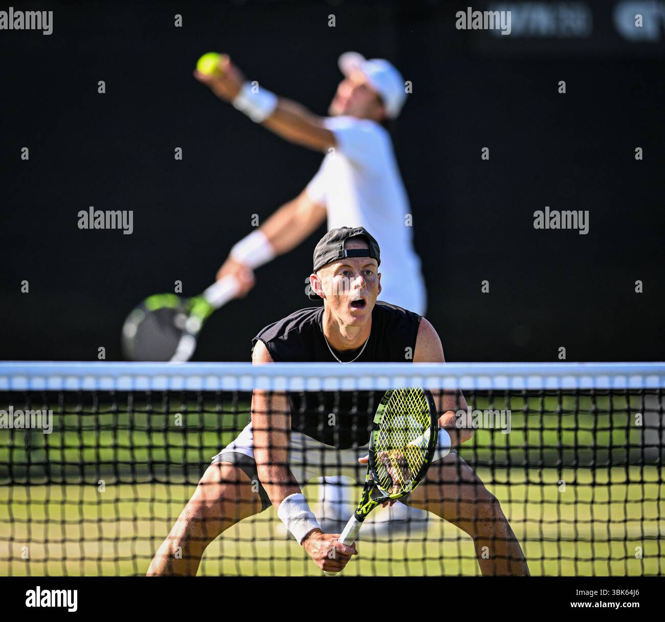 18th June 2025; Lexus Nottingham Tennis Centre, Nottingham, England; Lexus Nottingham Open, Day 3; Cleeve Harper (CAN) waits for the serve from his partner Eliot Spizzirri (USA) in the second round match against Santiago Gonzalez (MEX) and Austin Krajicec (USA) Credit: Action Plus Sports Images/Alamy Live News Stock Photo