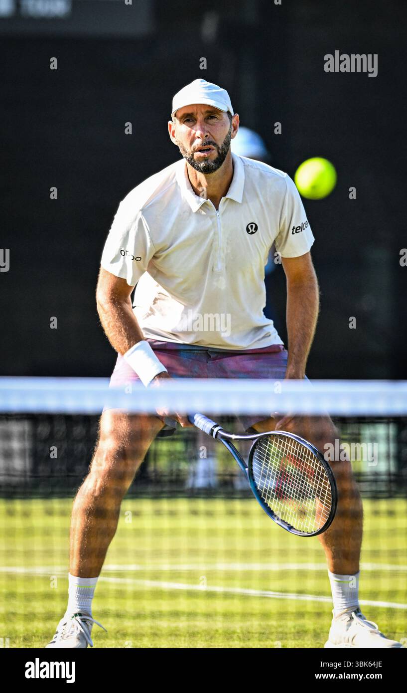 18th June 2025; Lexus Nottingham Tennis Centre, Nottingham, England; Lexus Nottingham Open, Day 3; Santiago Gonzalez (MEX) watches the ball go over the net in his match with his partner Austin Krajicec (USA) against Cleeve Harper (CAN) and Eliot Spizzirri (USA) Credit: Action Plus Sports Images/Alamy Live News Stock Photo