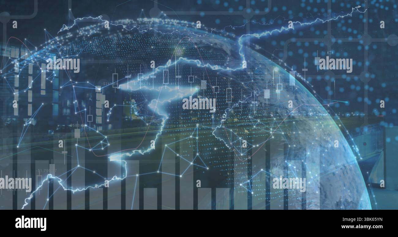Rendering central digital globe in network UI, with glowing data nodes ...