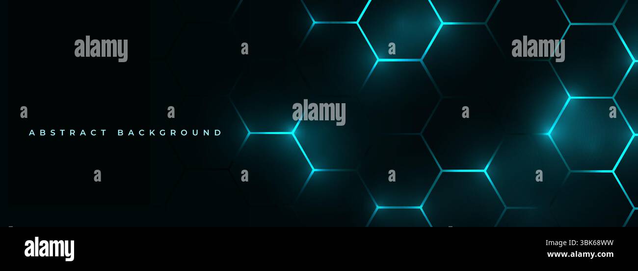 Dark hexagon abstract technology background with blue colored bright ...
