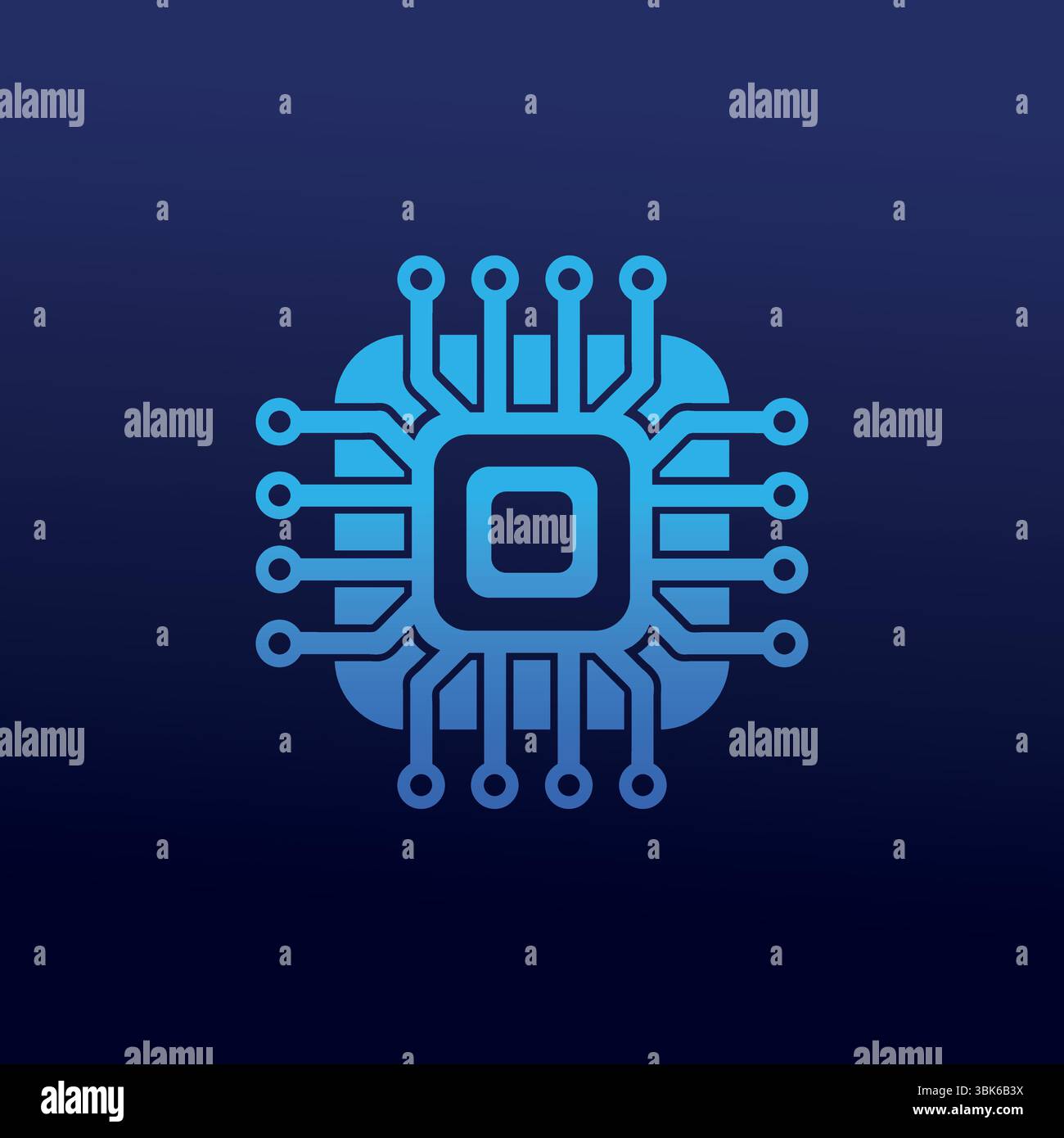 Futuristic Blue Microchip-Inspired Logo Symbolizing Digital Connectivity, Innovation, and Technological Intelligence Stock Vector
