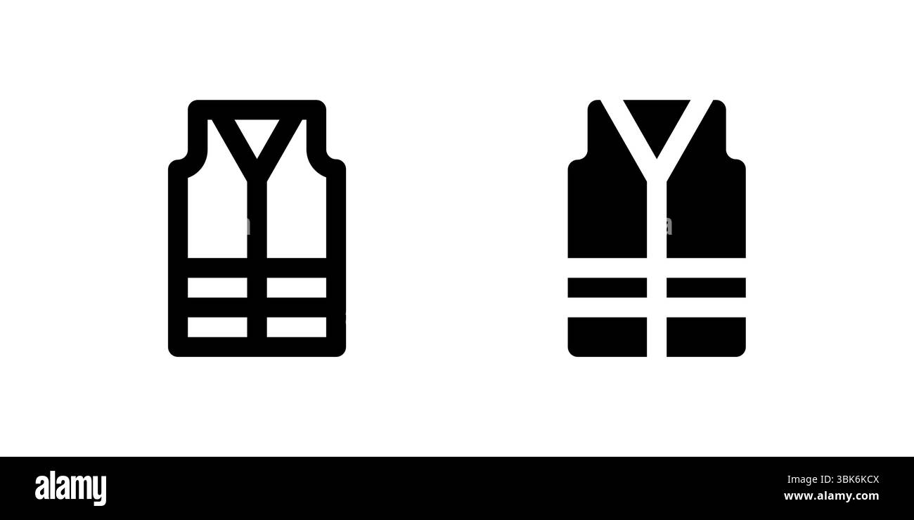 High visibility vest icon set representing safety clothing for outdoor and work environments. Stock Vector