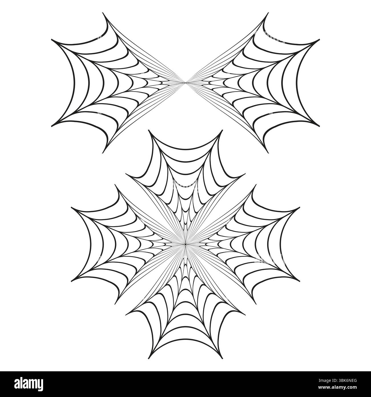 Spiderweb vector element. Geometric web shape. Symmetrical abstract design. Thin black lines. Stock Vector