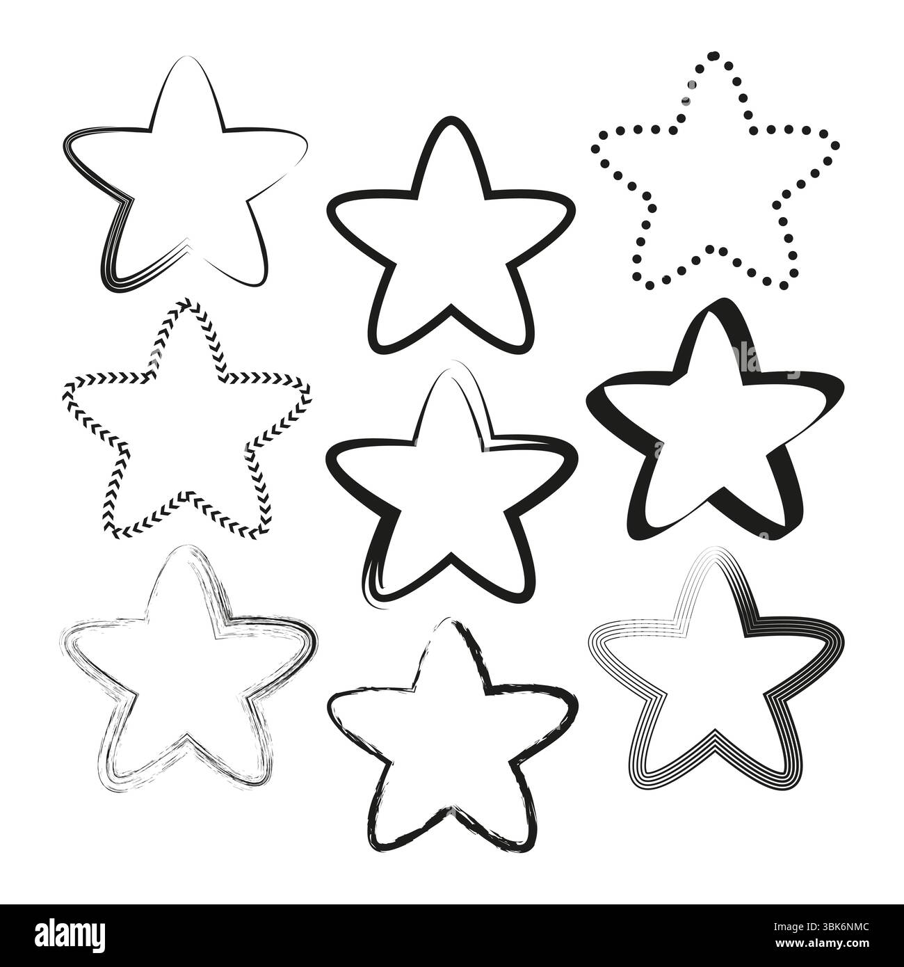 Star icon set. Outline solid shapes. Vector decorative collection. Simple geometric forms. Stock Vector
