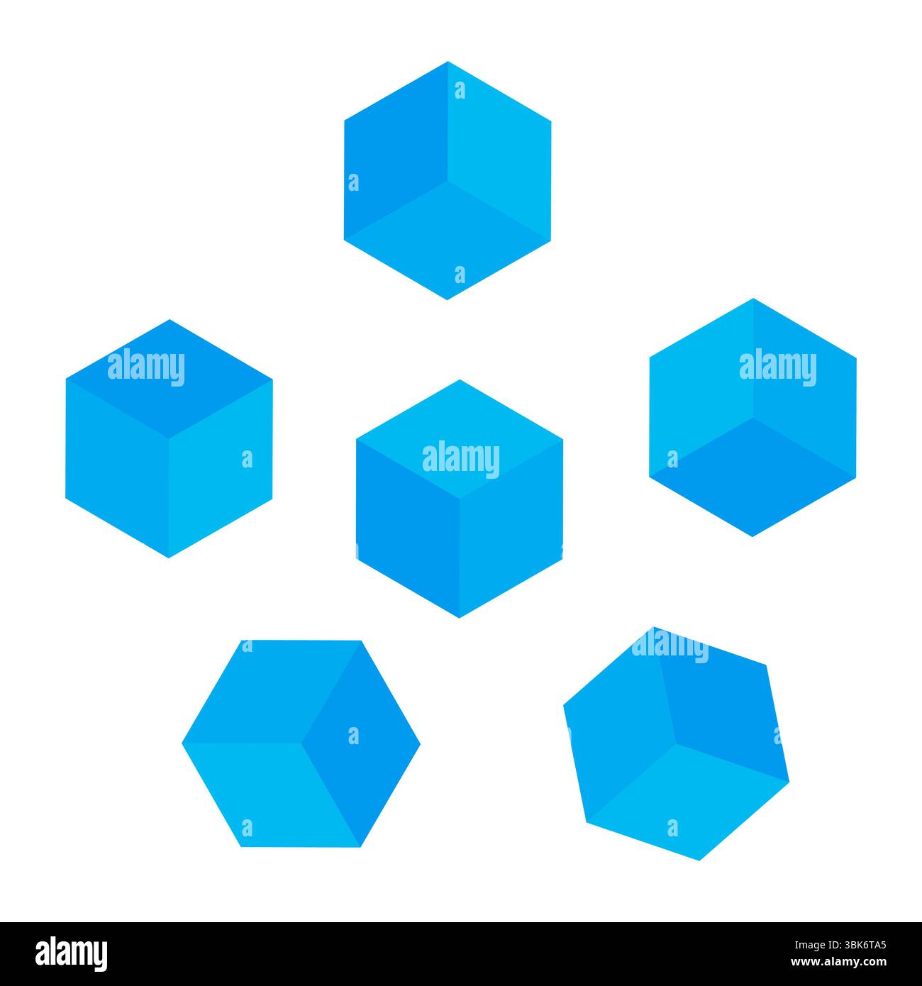 Blue hex cube. Isometric block shape. Geometric figure form. Vector 3D symbol. Stock Vector