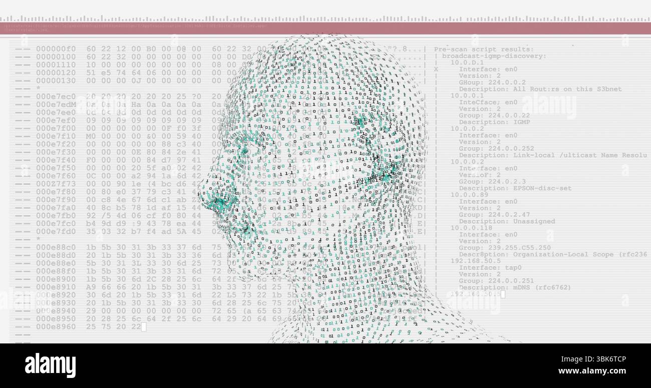 Rendering digital bust composed of binary mesh at console display, with ...