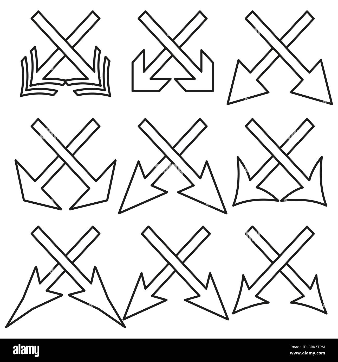 Crossed cursor icon. Mouse pointer vector. Arrow shape symbol. Abstract control form. Stock Vector