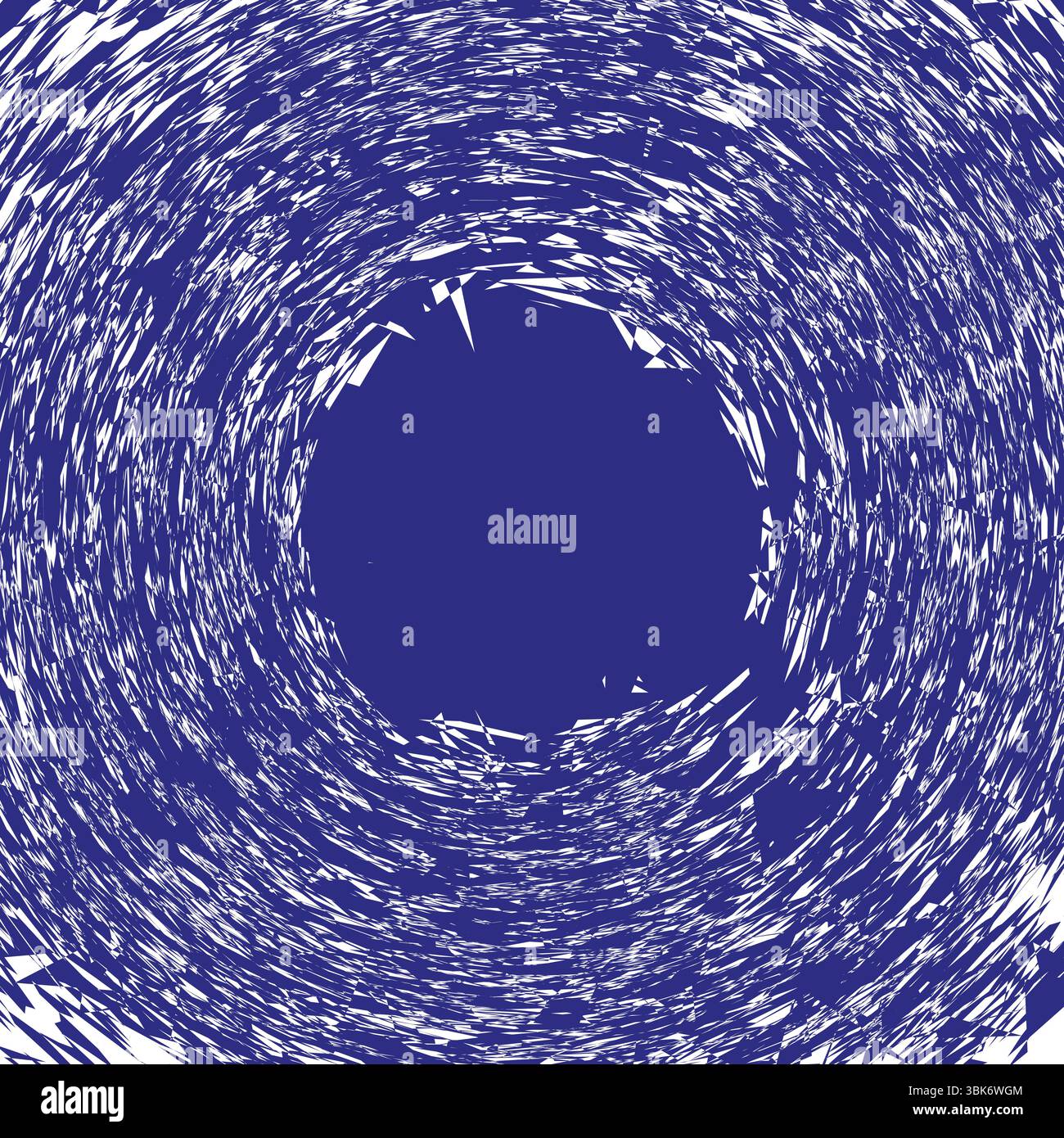Blue abstract vortex. Shattered circular shape. Dynamic chaotic form. Grunge vector texture. Stock Vector