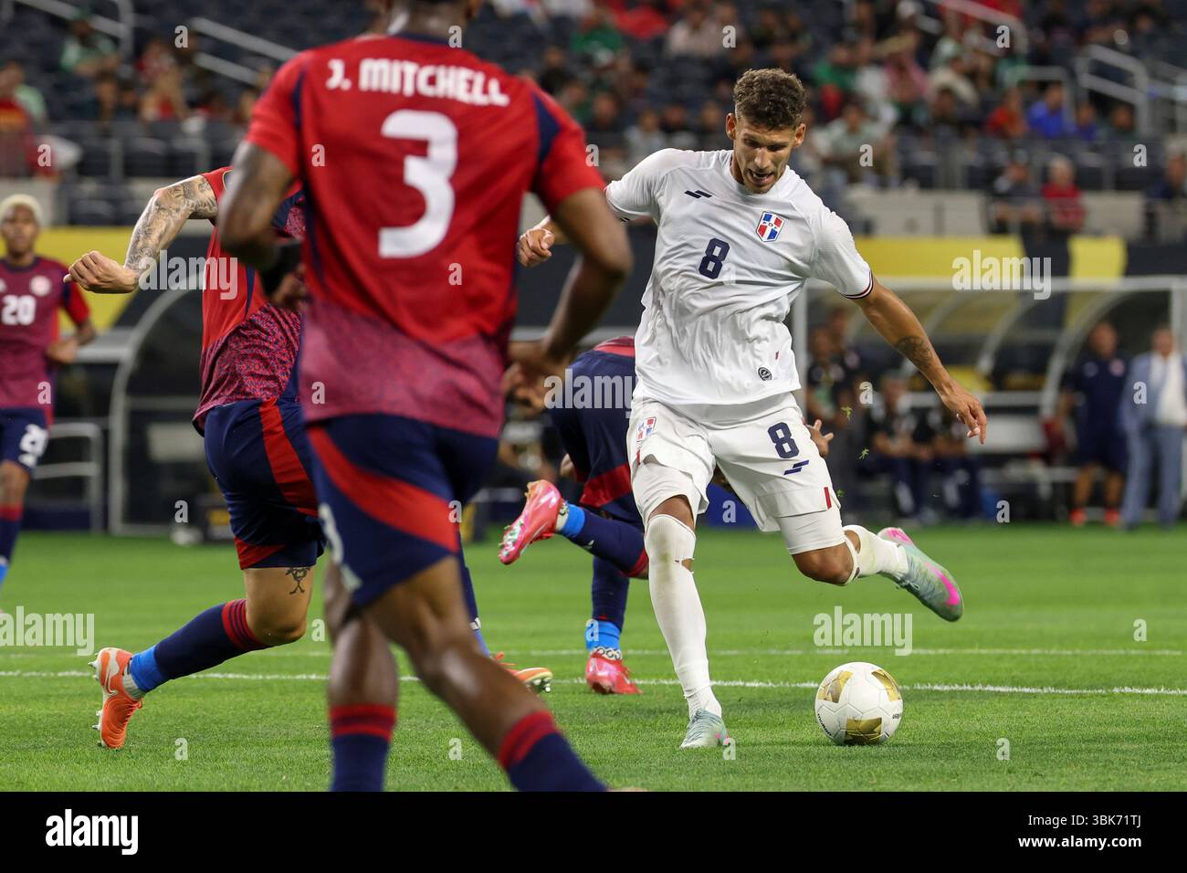 ARLINGTON, TX - JUNE 18: Dominican Republic midfielder Heinz Mörschel (8)  takes a shot from inside the box during the Concacaf Gold Cup Group stage  match between Costa Rica and Dominican Republic