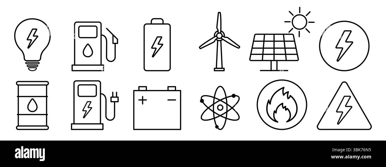 Set of outline icons related to green, renewable energy, alternative ...