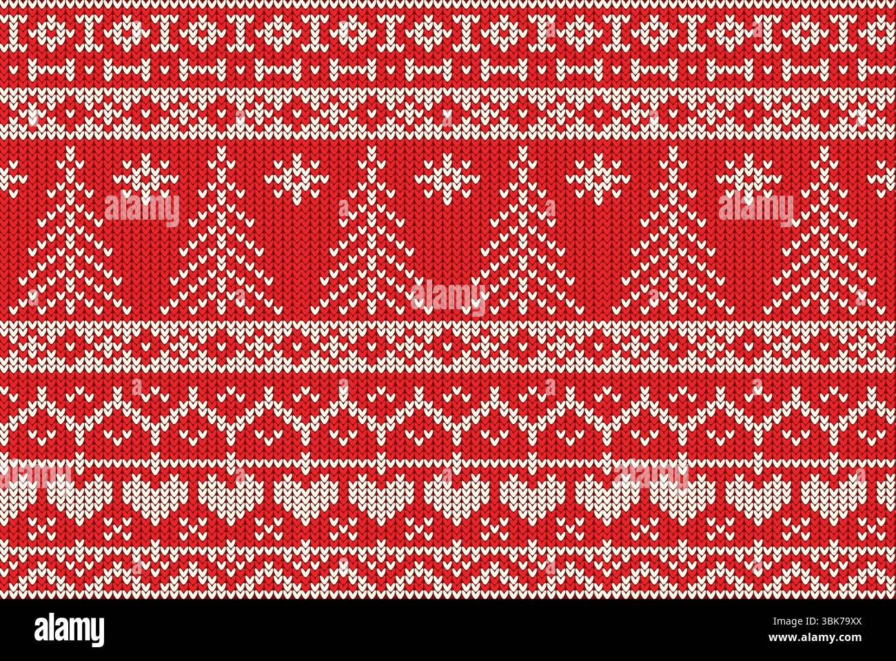 red knitting Christmas vector background snowflakes Stock Photo