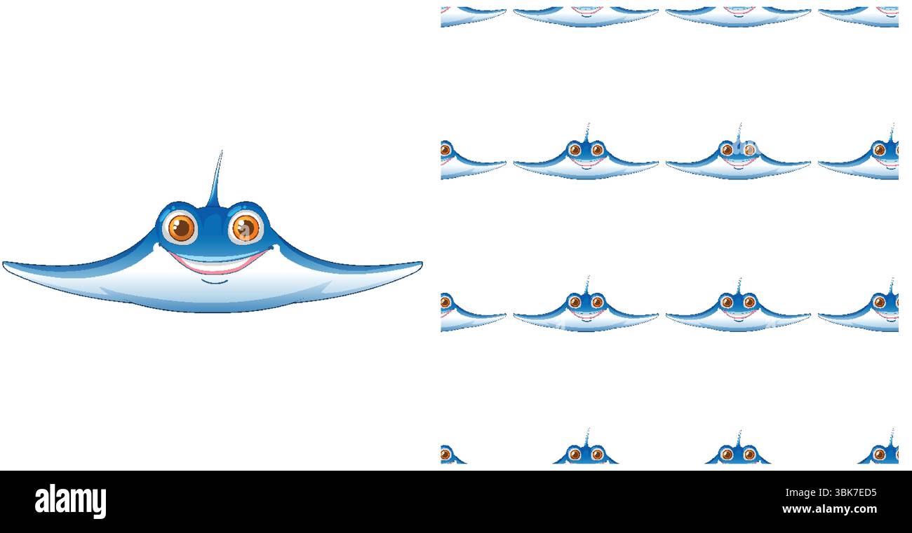 Cute stingray pattern with cheerful expressions Stock Vector