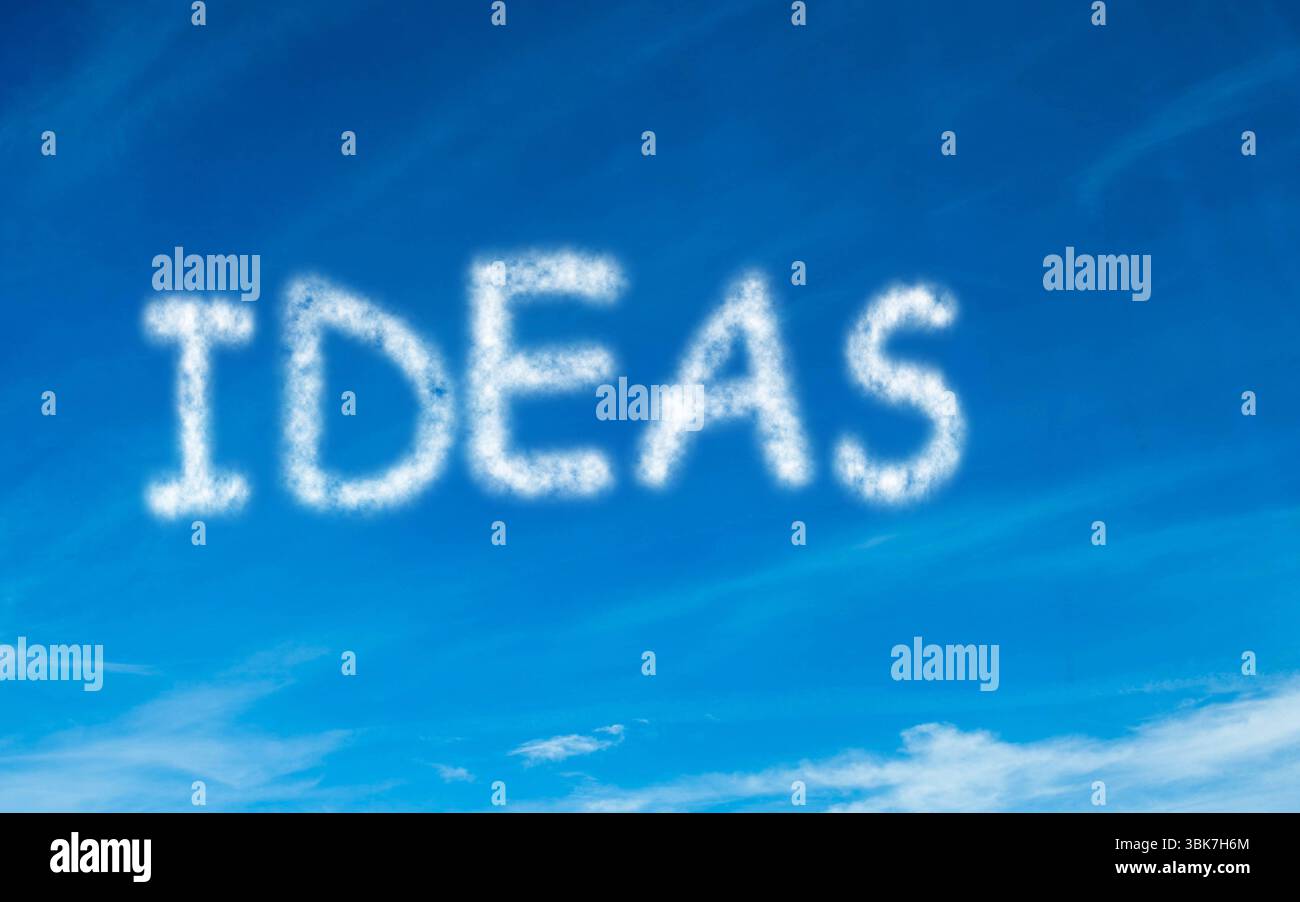Ideas written in white in sky Stock Photo