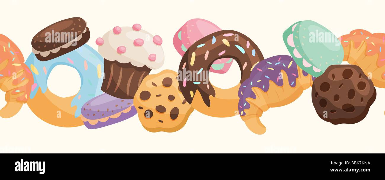 Horizontal seamless dessert border with various sweets Stock Vector ...