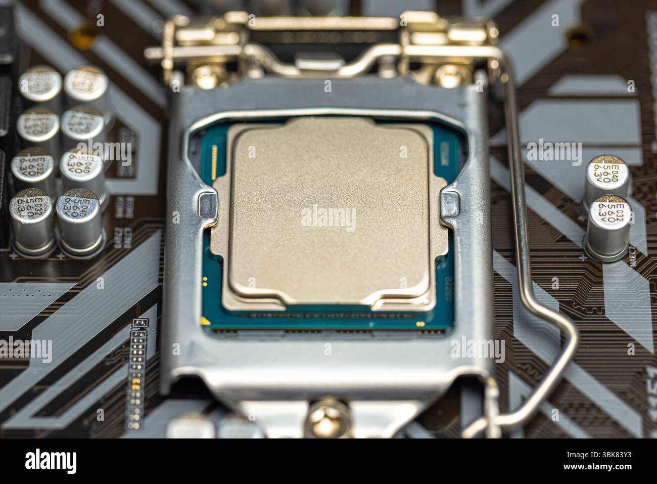 Central processing unit closeup computer part closeup. High quality photo Stock Photo