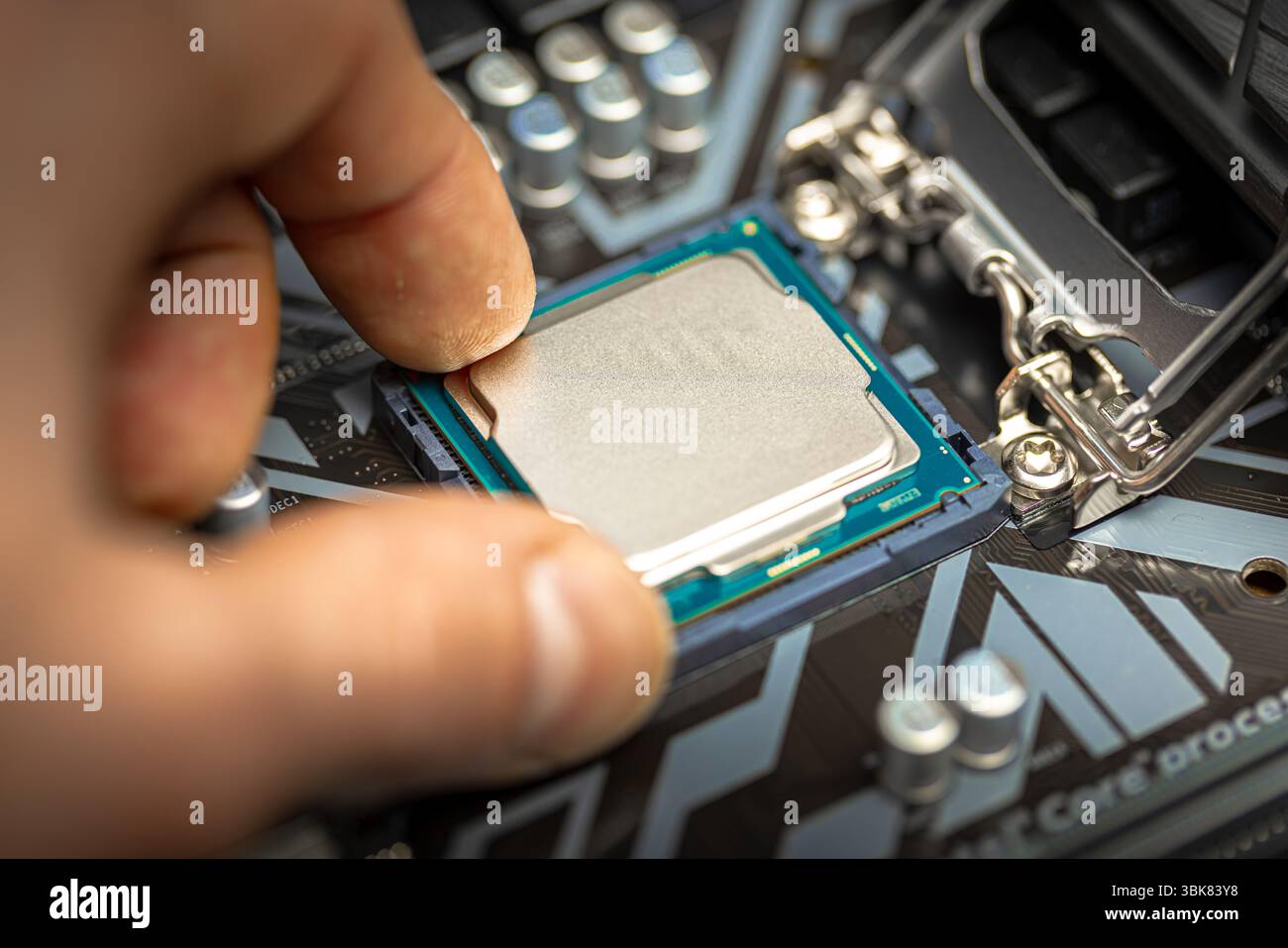 Central processing unit closeup computer part closeup. High quality photo Stock Photo