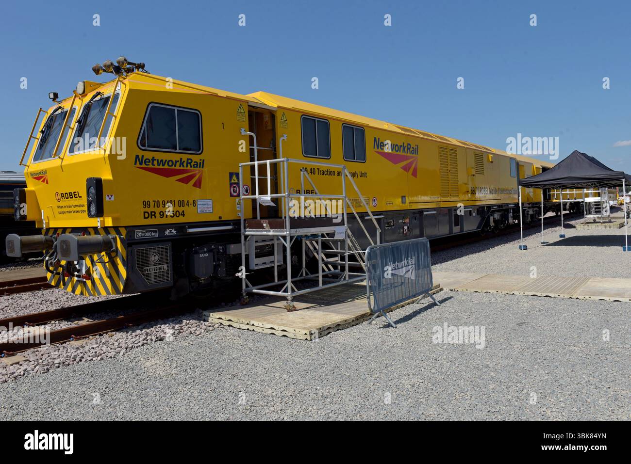 Network Rail Mobile Maintenace Train on display at Rail Live, railway industry trade event, Long Marston, June 2025 Stock Photo