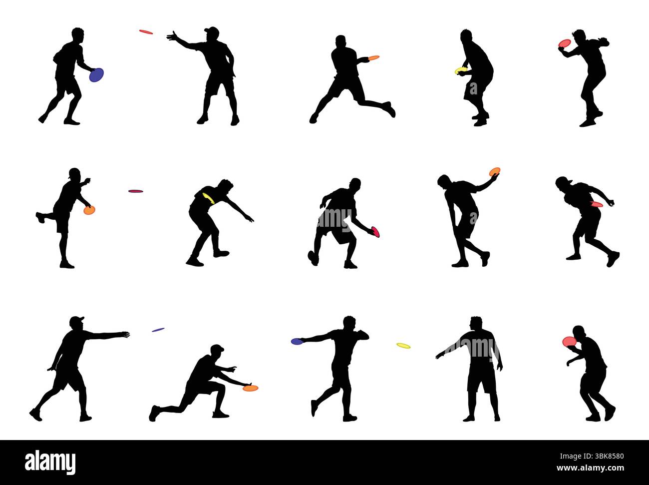 Disc golf sports. Disc golf player silhouette vector. Stock Vector