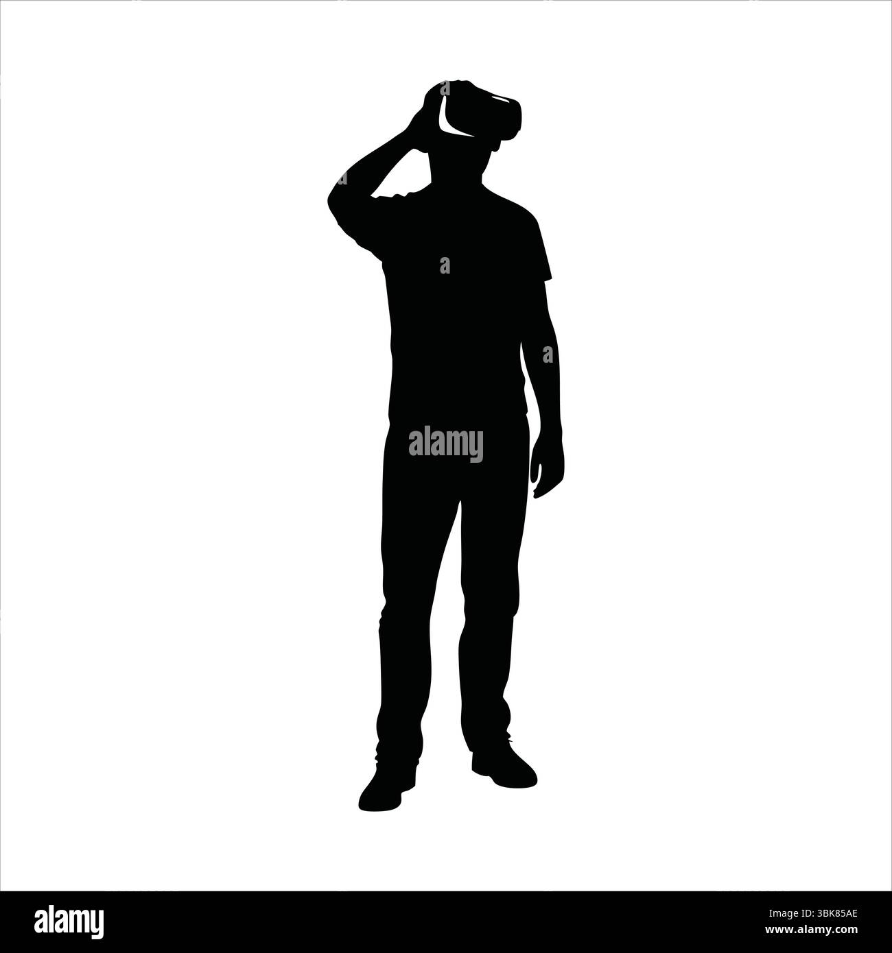 Person Using VR Headset Silhouette - Virtual Reality Experience Silhouette Vector Stock Vector