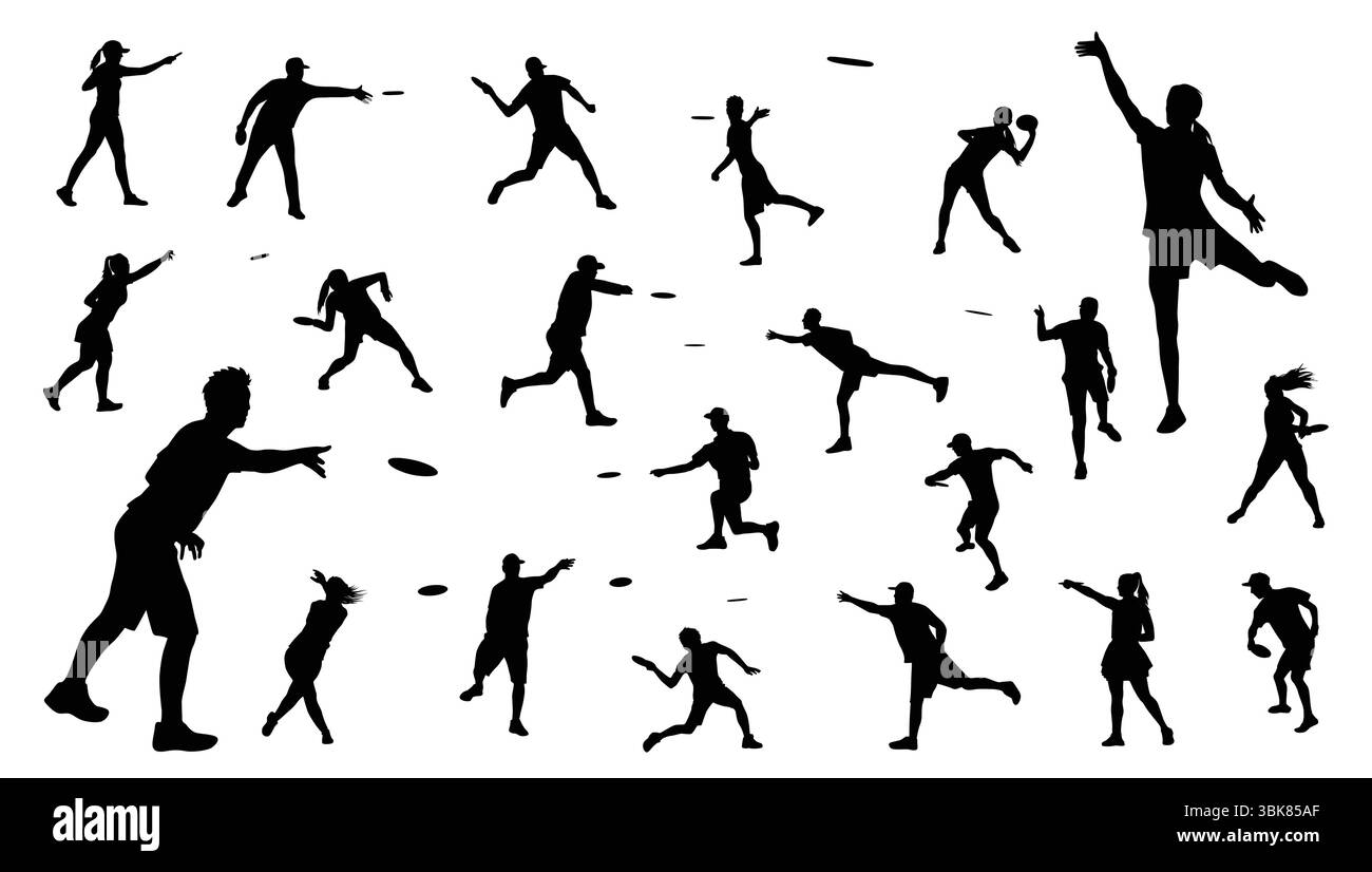 disc golf player silhouette, male and female disc golf player silhouette Stock Vector