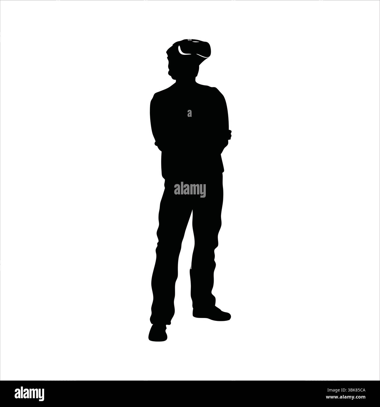 Person Using VR Headset Silhouette - Virtual Reality Experience Silhouette Vector Stock Vector