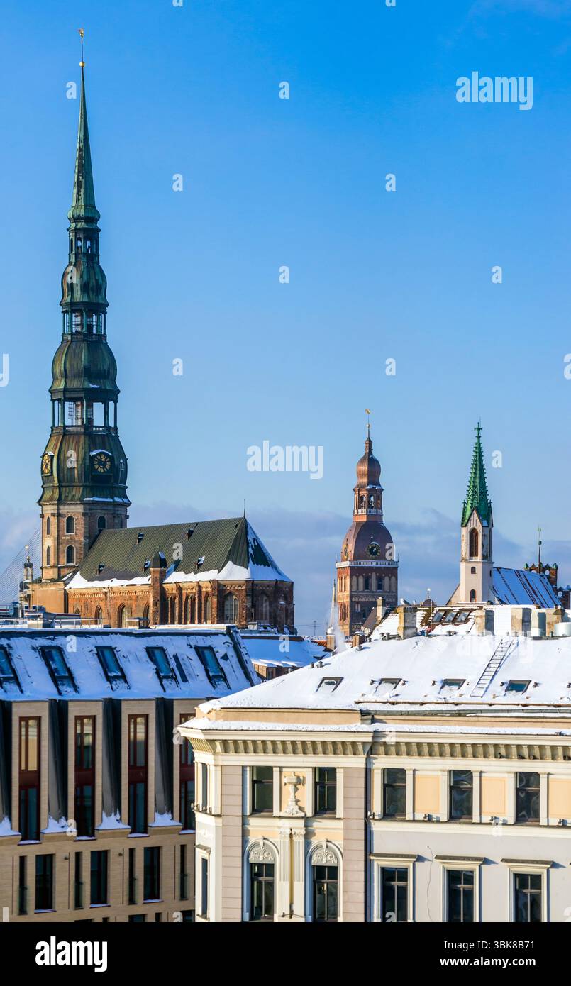 A panoramic aerial view of Riga, the capital of Latvia, showcasing a ...