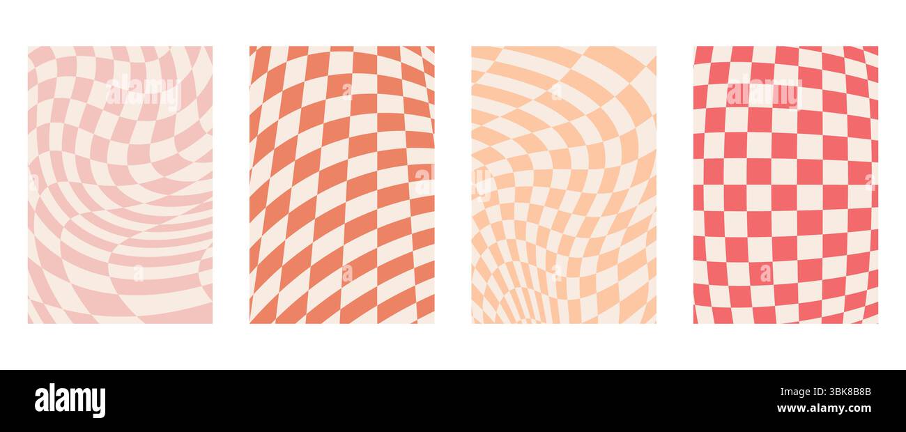Wavy groovy distorted checkered background set Stock Vector Image & Art ...