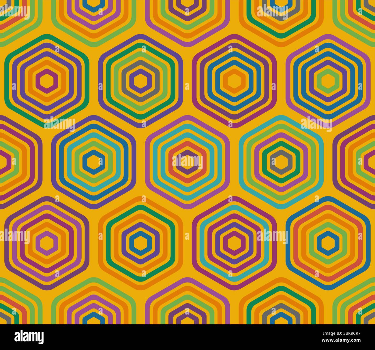 Geometric template background. Bold rounded stacked hexagons mosaic pattern. Large hexagons. Multiple tones color palette. Seamless pattern. Stock Vector