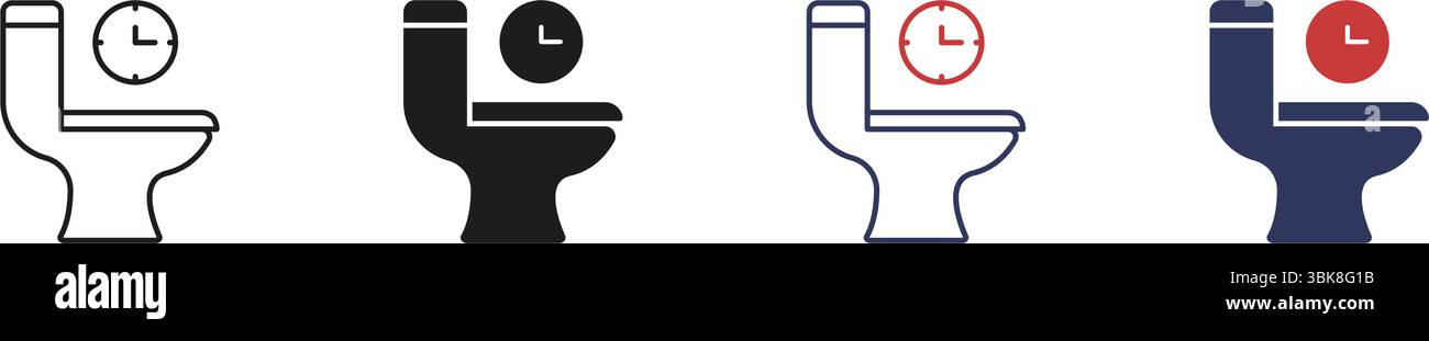 Toilet Time Management Line and Solid Icon Set. Bathroom Usage Efficiency Symbol Collection. Isolated Vector Illustration Stock Vector