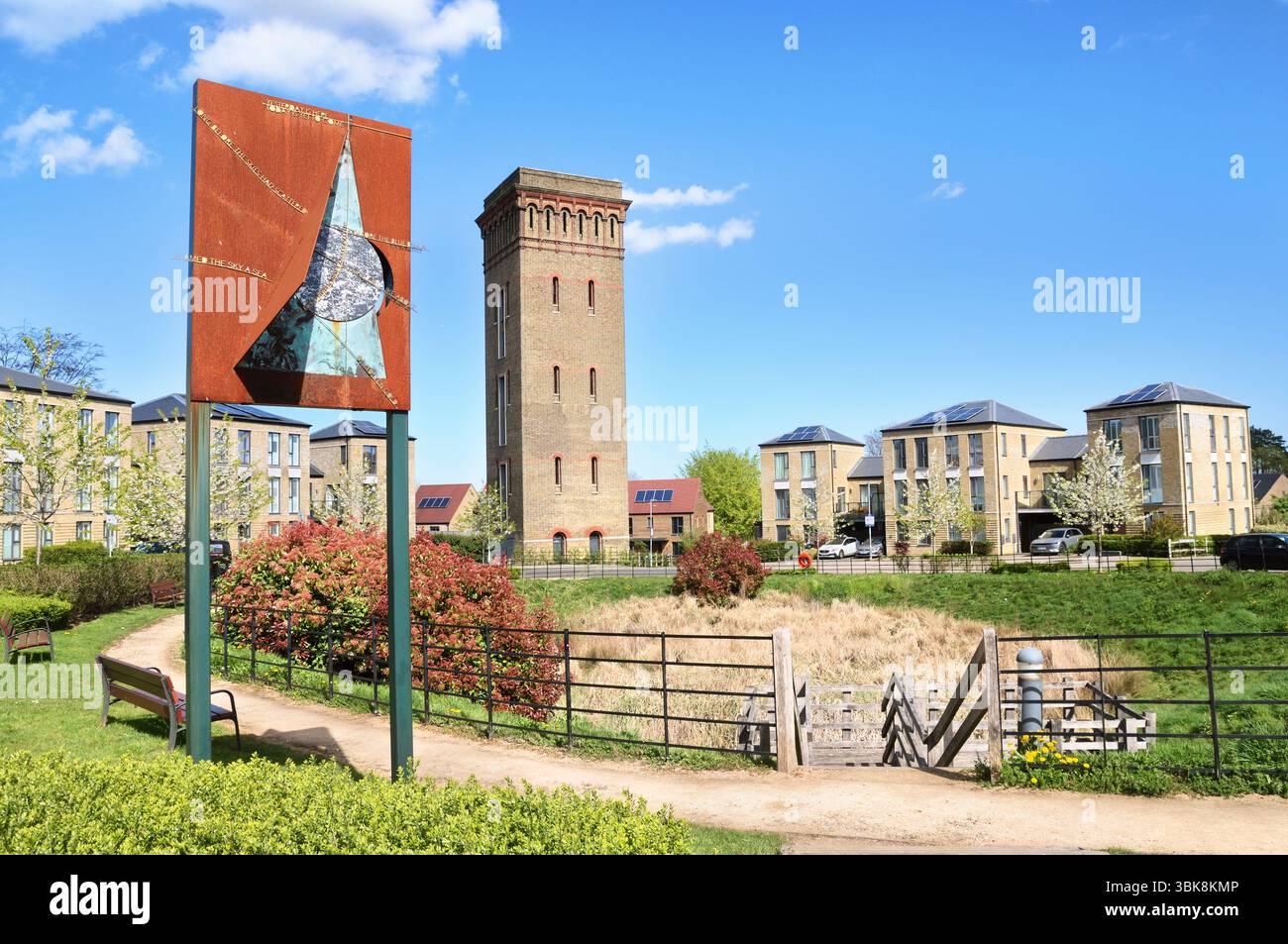 Converted Victorian water tower and modern housing on Cane Hill Park residential development, Coulsdon, Greater London UK.  Barratt David Wilson Homes Stock Photo