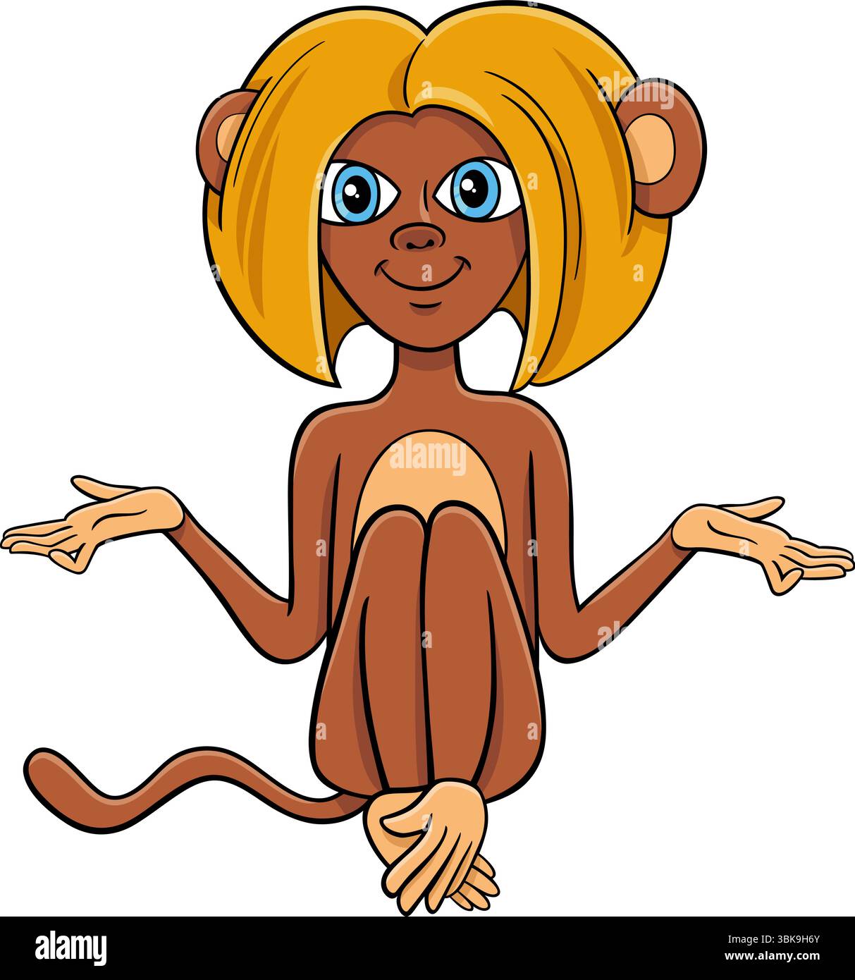 Cartoon illustration of cute female monkey animal character unfolding ...