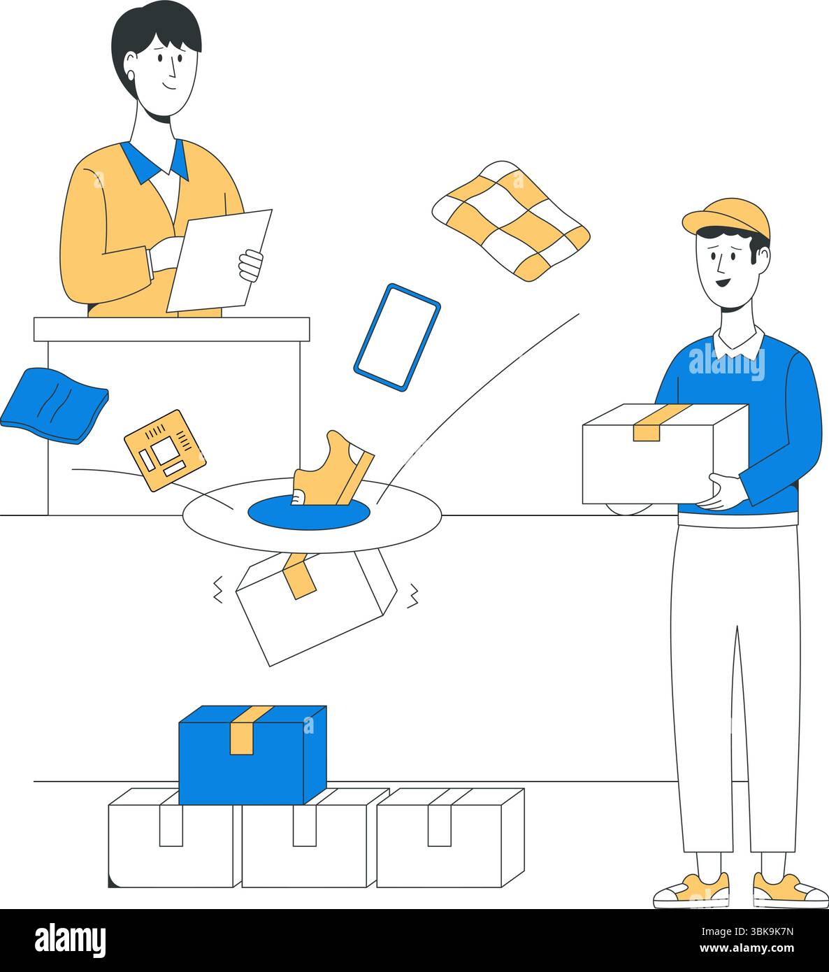 Supply chain harmony shows two individuals managing inventory and ...