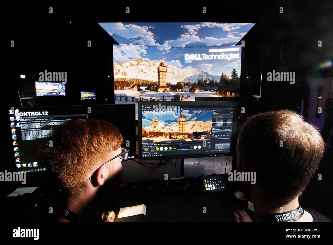 Ryan Teer (left) and Cameron Kennedy showing part of the advanced virtual production facility at Studio Ulster located at Giant's Park in Belfast. Picture date: Thursday June 19, 2025. Stock Photo