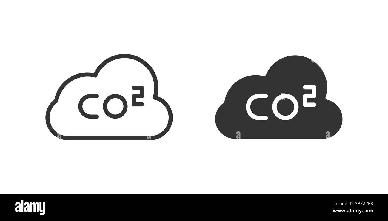 Carbon dioxide icon set visualizing CO2 emissions and environmental impact. Stock Vector