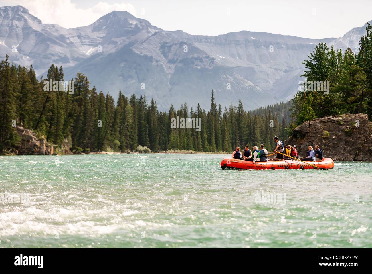 A group of tourists start their rafting tour of the Bow River on June ...