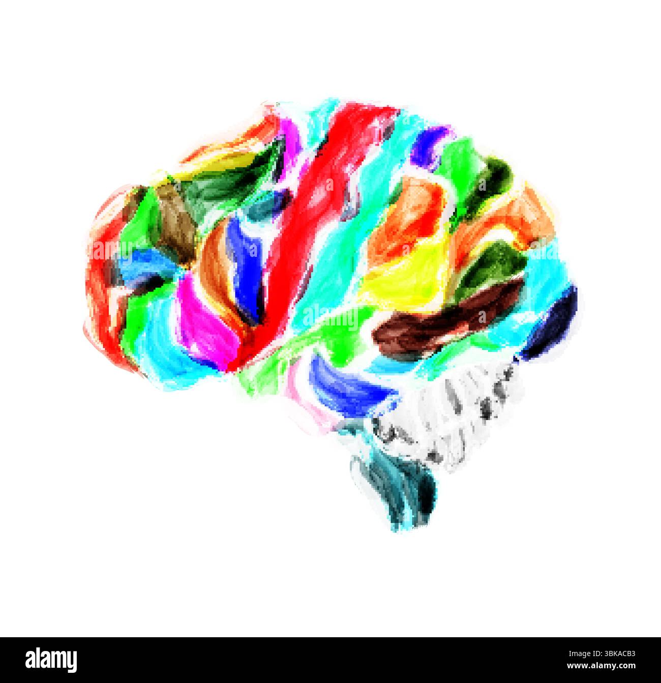Multicolored human brain painted with watercolors. Vector illustration ...